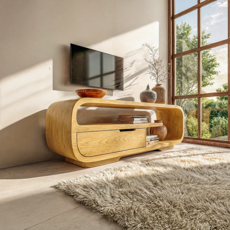 Spry Interior Minimalist Solid Wood TV Stand Cabinet, Modern Low Profile Media Console Table for Living Room Decor, SINLKITC024