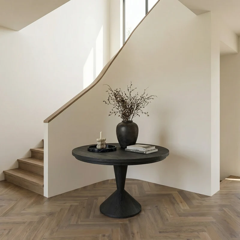 Spry Interior Round Entryway Center Table, Modern Wood Pedestal Foyer Table for Living Room, Foyer & Staircase, SINLSAFT008