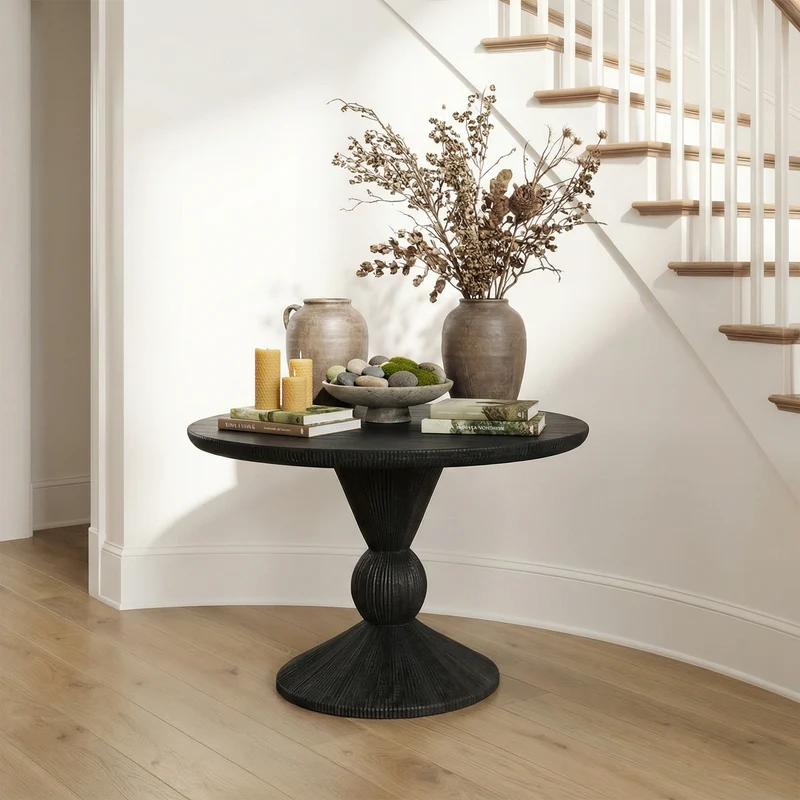Spry Interior Organic Sculptural Entryway Table, Solid Wood Artistic Foyer & Hallway Decor Center Table, SINLSAFT006