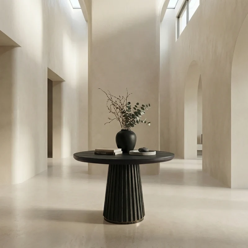 Sculptural Round Pedestal Entryway Table For Living Room And Hallway SINLSAFT005