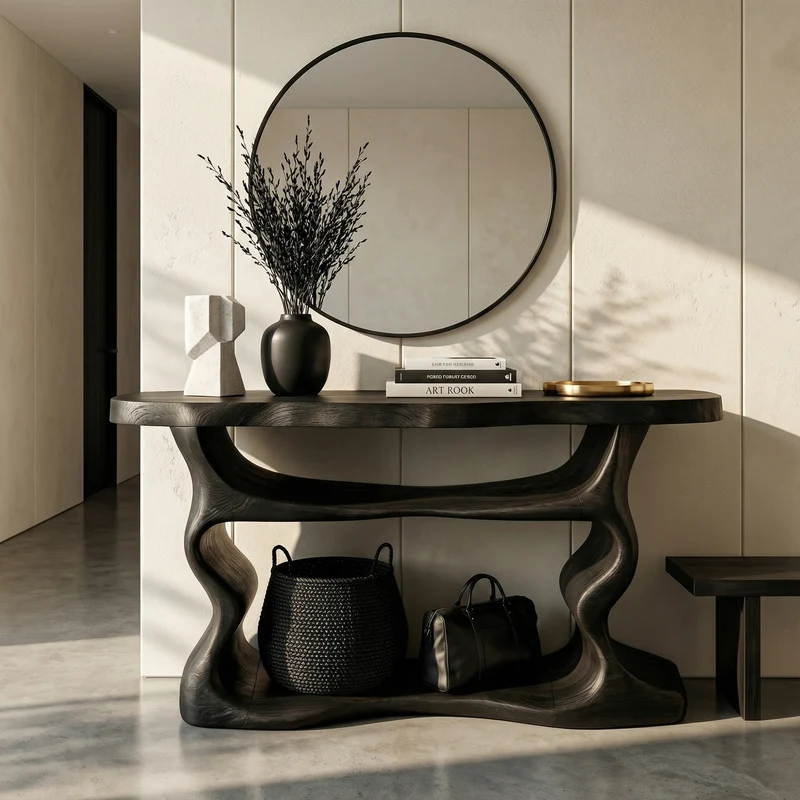 Spry Interior Scandinavian Console Table, Solid Wood Mid-Century Modern Sofa Table for Living Room & Entryway, SINLKICS540