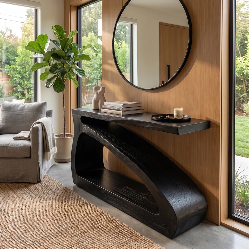 Spry Interior Modern Wooden Console Table, Solid Wood Narrow Entryway Sofa Table for Hallway & Living Room, SINLKICS537