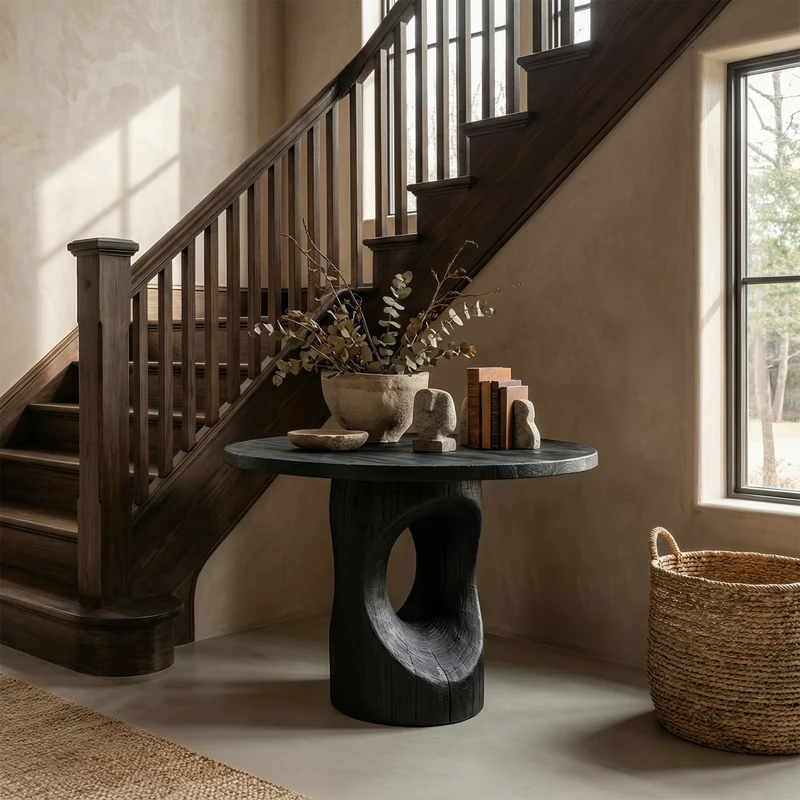 Handcrafted Modern Sculptural Foyer Table For Pedestal Entryway Table SINLSAFT012