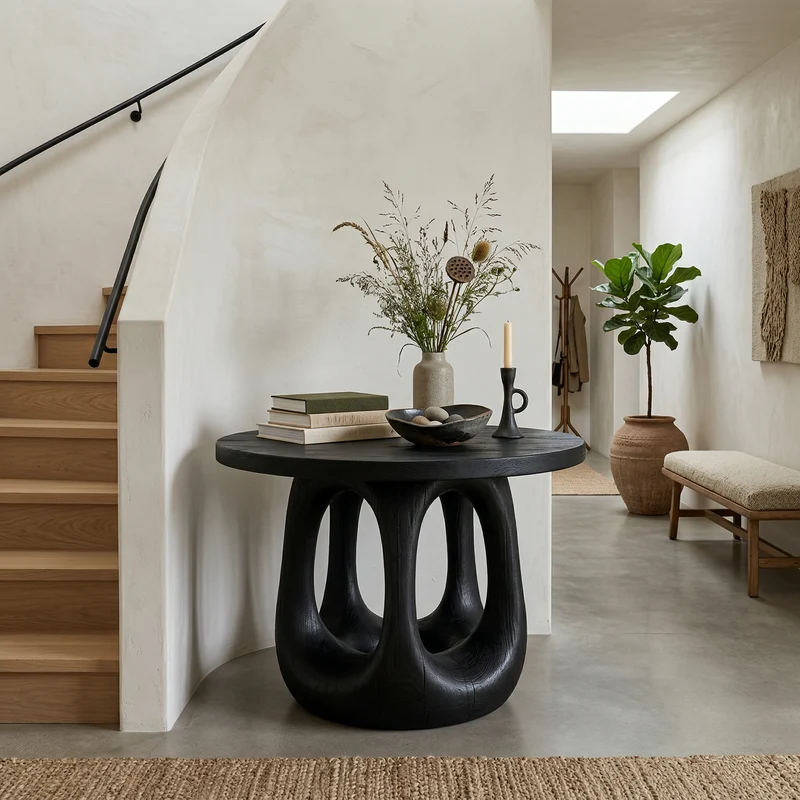 Spry Interior Modern Sculptural Foyer Table, Solid Wood Entryway Table, Geometric Pedestal Accent for Living Room, SINLSAFT011