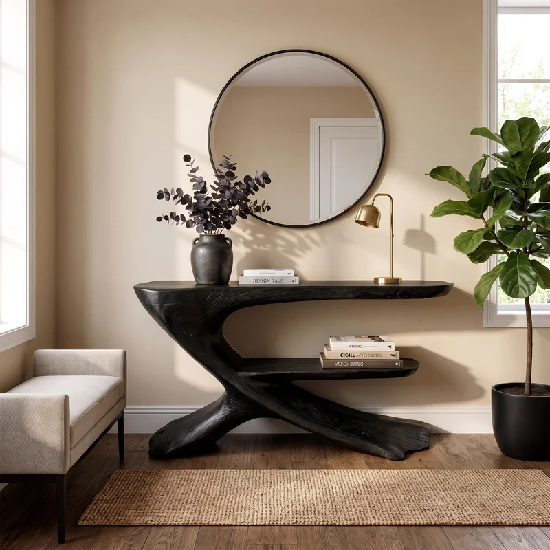 Spry Interior Organic Console Table, Natural Solid Wood Entryway Sofa Table for Living Room & Foyer, SINLKICS535