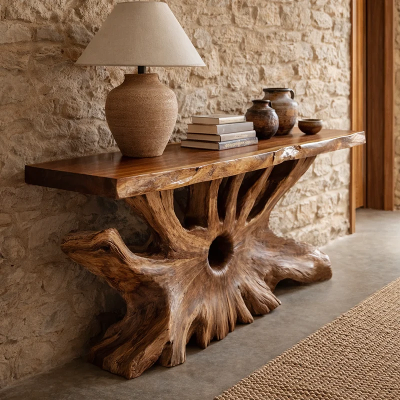Spry Interior Rustic Organic Console Table, Natural Solid Wood Entryway Sofa Table for Living Room, SINLKICS530