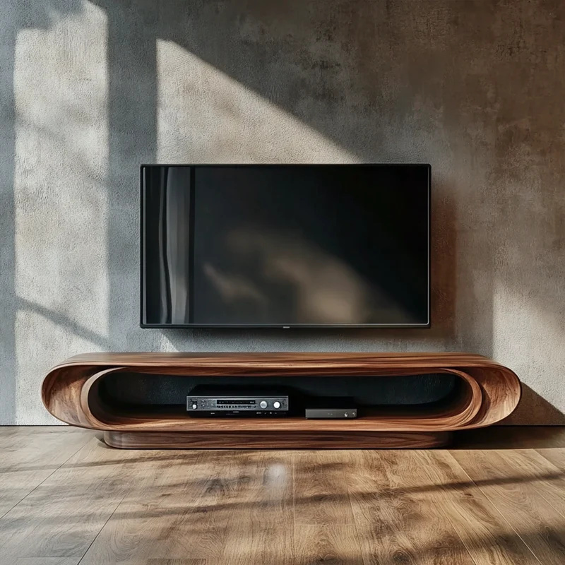 Spry Interior Modern Organic Curved TV Stand, Solid Wood Entertainment Unit Media Console for Living Room, SINLKITC013