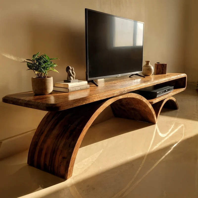Spry Interior Modern Decorative TV Console, Solid Wood Media Stand Entertainment Center for Living Room, SINLKITS004