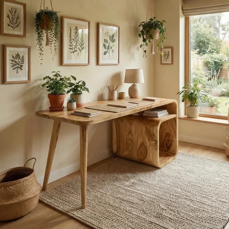 Spry Interior Japandi Writing Desk, Solid Wood Minimalist Computer Desk for Home Office & Bedroom, SINLSADK093