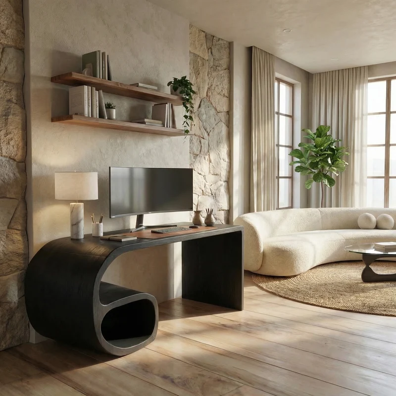Spry Interior Modern Sculptural Desk, Solid Wood Artistic Computer Writing Desk for Home Office, SINLSADK096