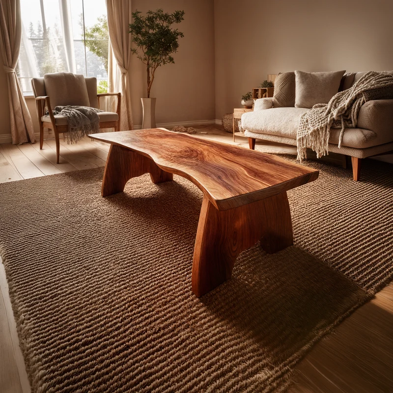 Spry Interior Rustic Organic Wood Coffee Table, Solid Wood Live Edge Center Table for Living Room & Lounge, SINLKICF345