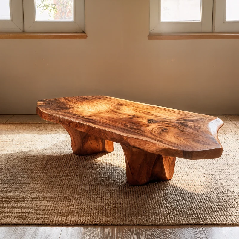 Spry Interior Rustic Sculptural Coffee Table, Solid Wood Artistic Accent Center Table for Living Room, SINLKICF339