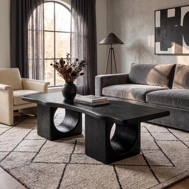 Spry Interior Rustic Organic Coffee Table, Solid Wood Live Edge Center Table for Living Room & Lounge, SINLKICF338