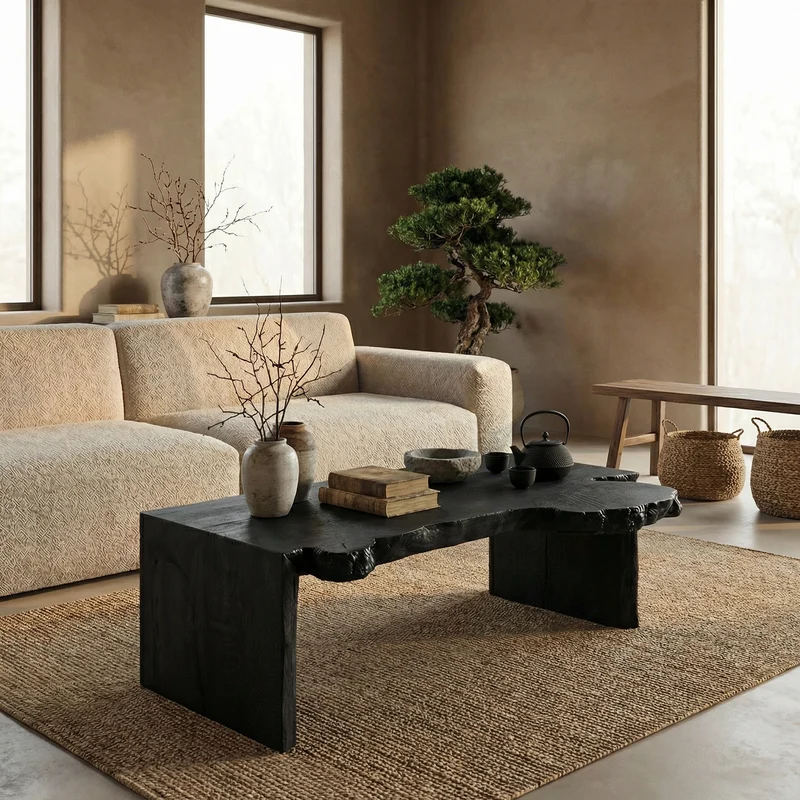 Spry Interior Modern Rustic Solid Wood Coffee Table, Round/Oval Accent Center Table for Living Room & Lounge, SINLSACF349