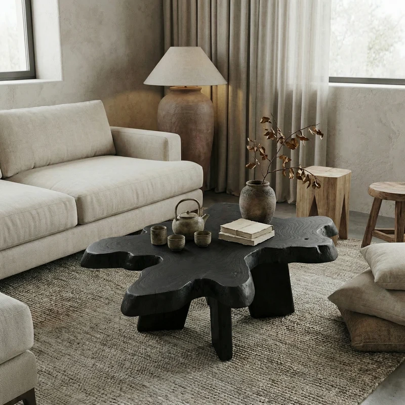 Spry Interior Rustic Natural Edge Coffee Table, Solid Wood Live Edge Center Table for Living Room & Lounge, SINLSACF346