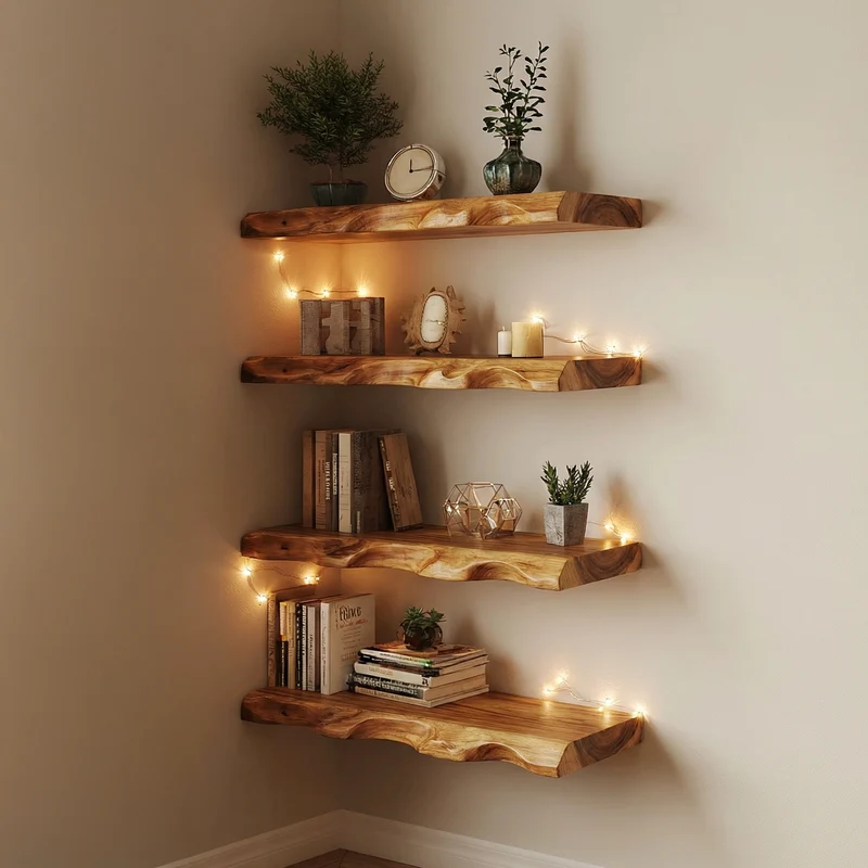 Rustic Organic Floating Wall Shelf For Bedroom And Living Room SINLSAFL520