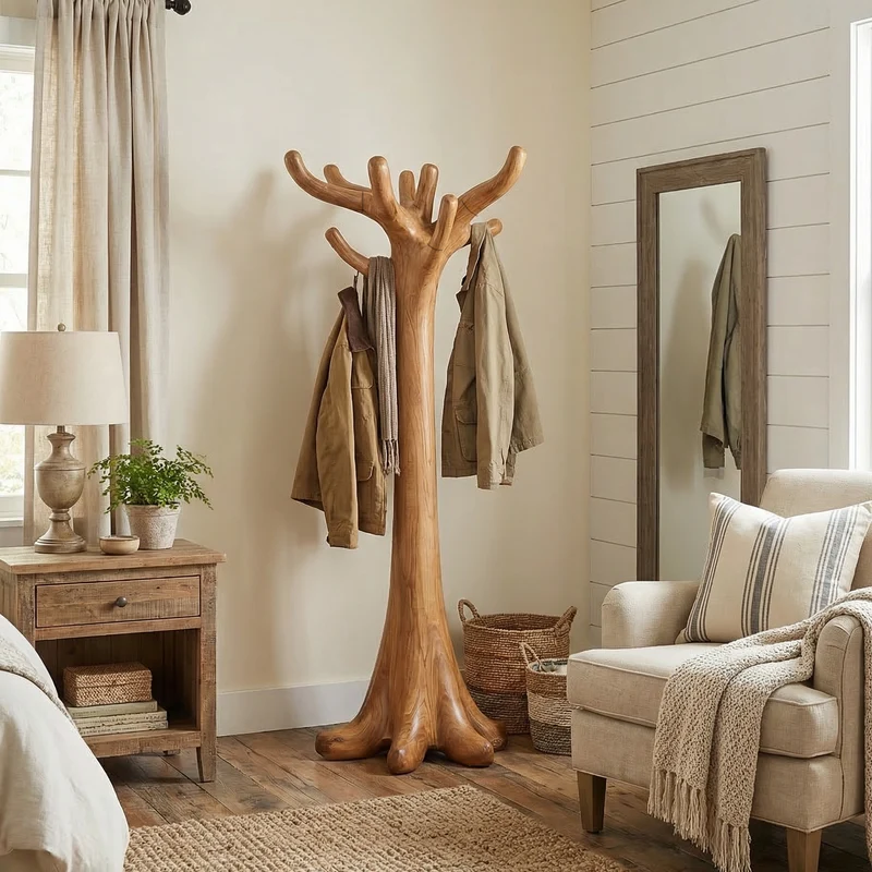 Rustic Minimal Tree Coat Rack For Bedroom And Living Area SINLSATCR105