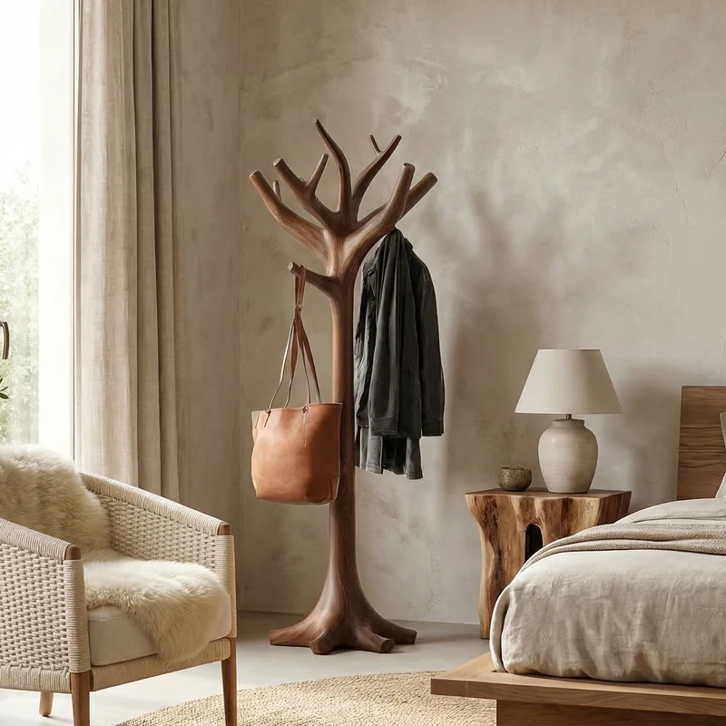 Spry Interior Rustic Decorative Tree Coat Rack, Solid Wood Free Standing Hat & Coat Hanger Stand, SINLSATCR103