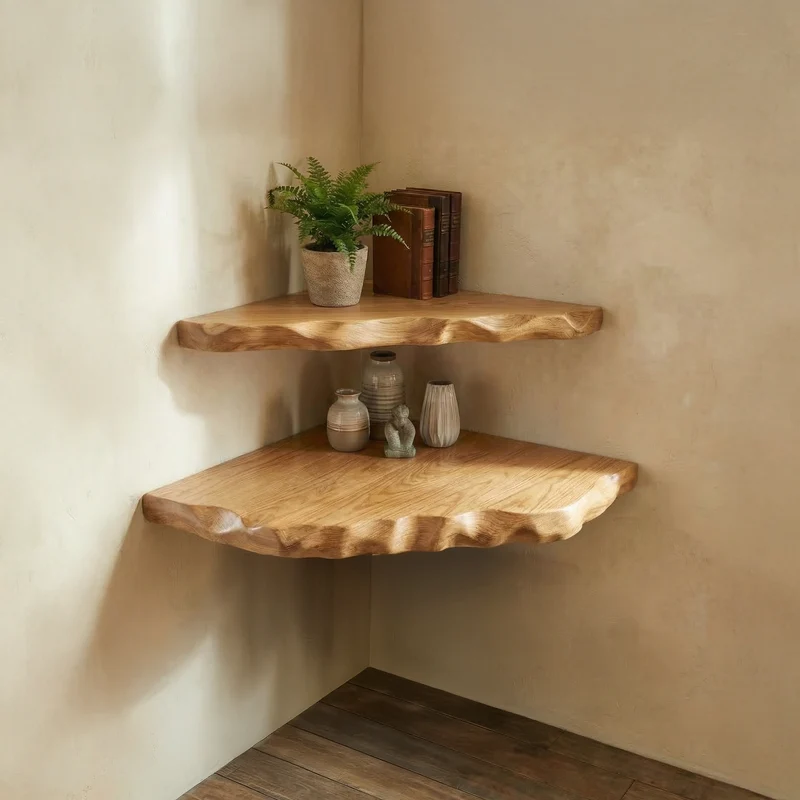 Spry Interior Rustic Wall Corner Shelf, Solid Wood Mounted Display Storage Rack for Living Room Decor, SINLSACN020