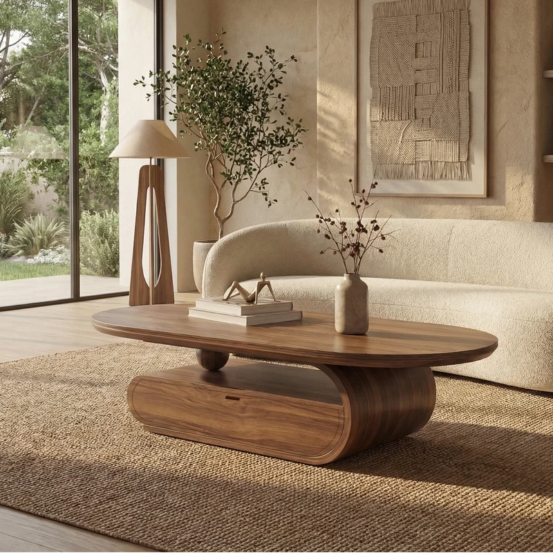 Spry Interior Handcrafted Oval Coffee Table, Rustic Solid Wood Mid-Century Accent Center Table for Living Room, SINLSACF327