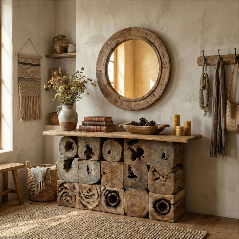 Rustic Natural Wood Log Console Table Solid Wood Entryway Living Room SINLCS520
