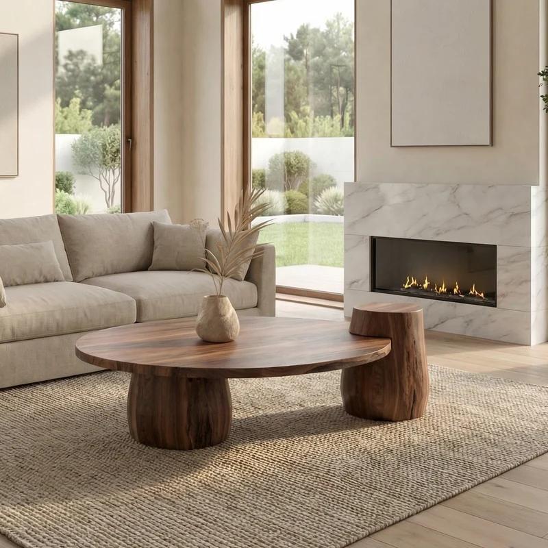 Spry Interior Rustic Coffee Table, Solid Wood Sculptural Base Accent Center Table for Living Room & Lounge, SINLSACF328