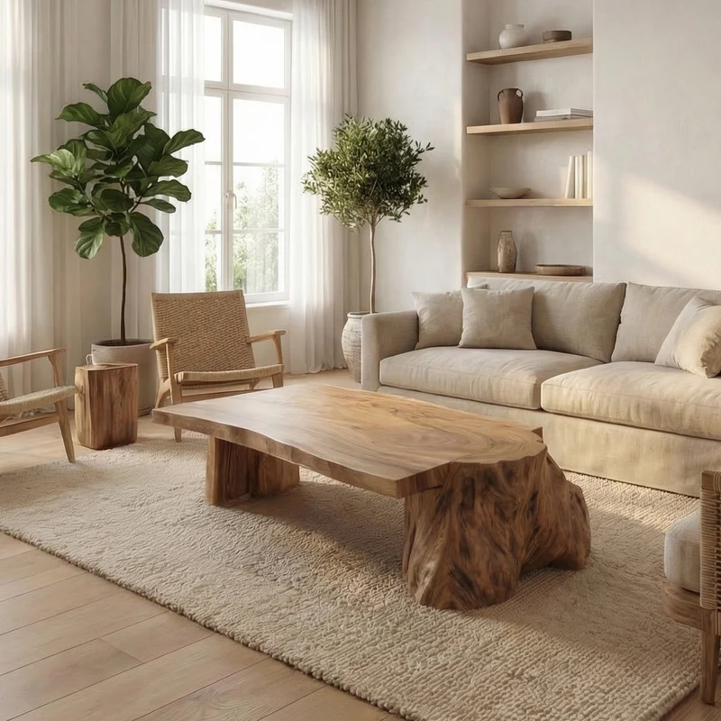 Natural Live Edge Wood Coffee Table Rustic Living Room SINLSACF326