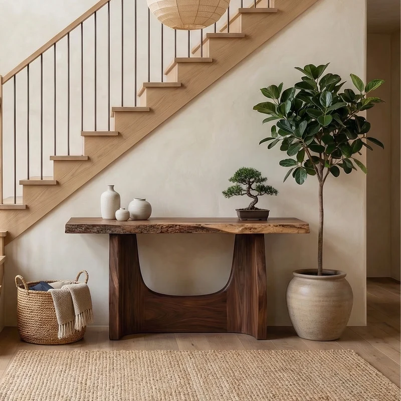 Spry Interior Rustic Live Edge Console Table, Solid Wood Entryway Sofa Table for Living Room & Hallway, SINLSACS527