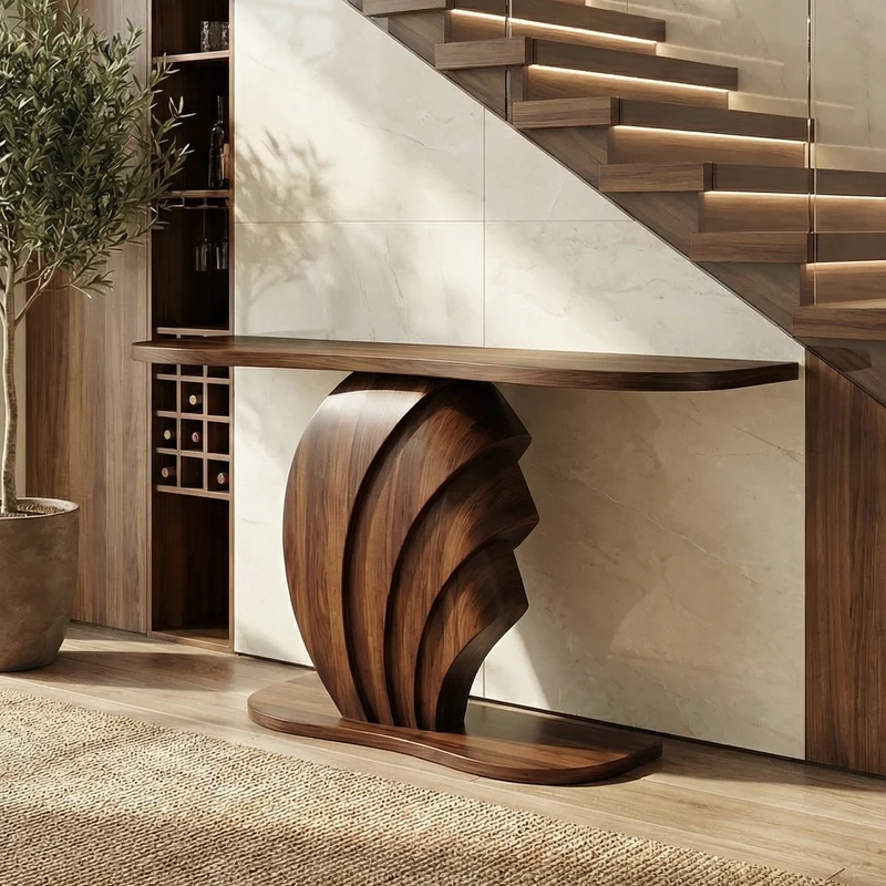 Spry Interior Modern Sculptural Console Table, Solid Wood Accent Sofa Table for Living Room & Entryway, SINLSACS526