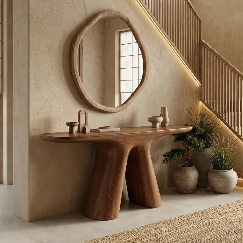 Spry Interior Natural Rustic Console Table, Solid Wood Narrow Sofa Table for Entryway & Living Room, SINLSACS523