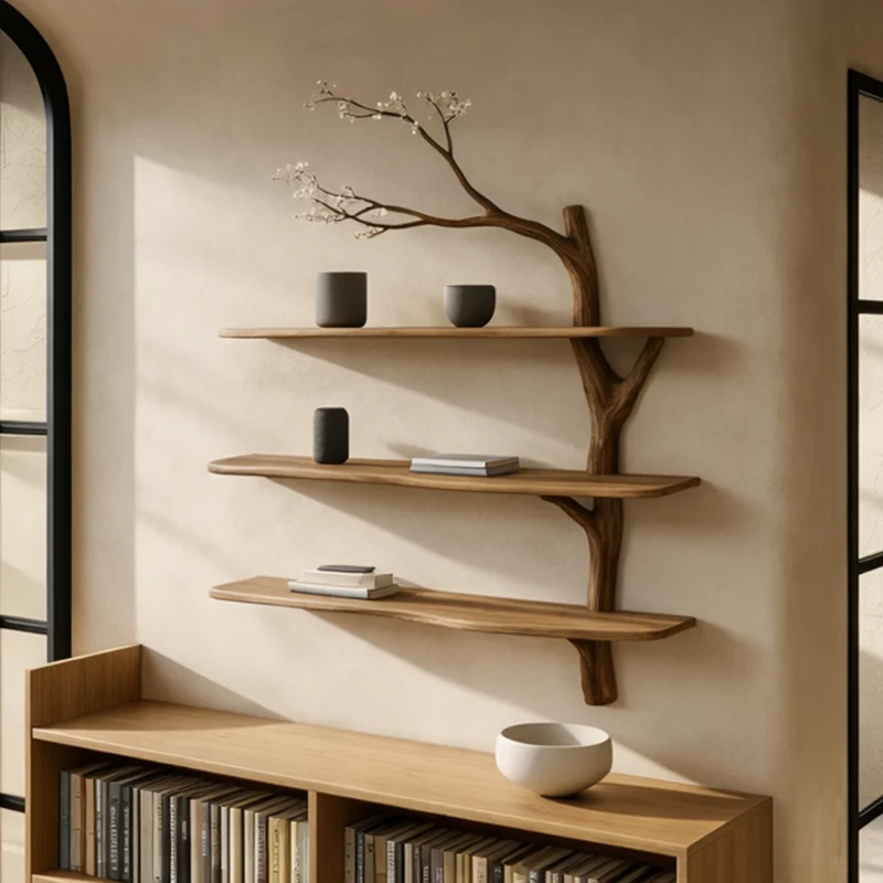 Spry Interior Rustic Tree Branch Wall Shelf, Sculptural Floating Solid Wood Shelves for Living Room & Bedroom, Natural Decor Accent, SINLKITBS120