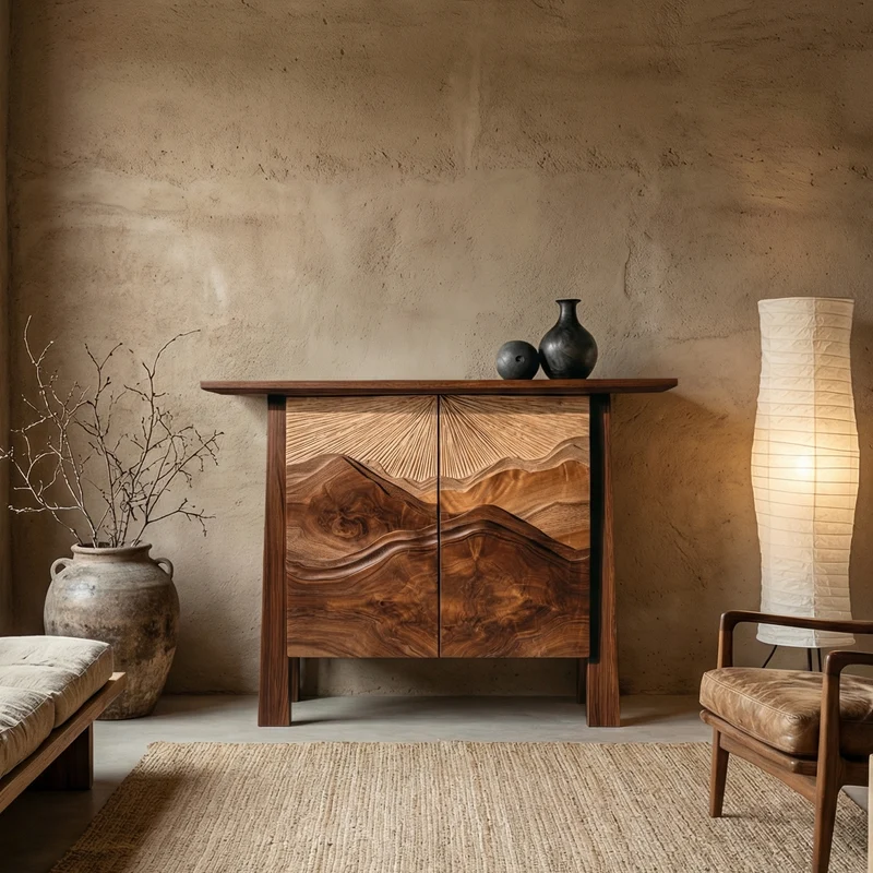 Rustic Mountain Carved Cabinet For Living Room And Dining Room SINLSASC474