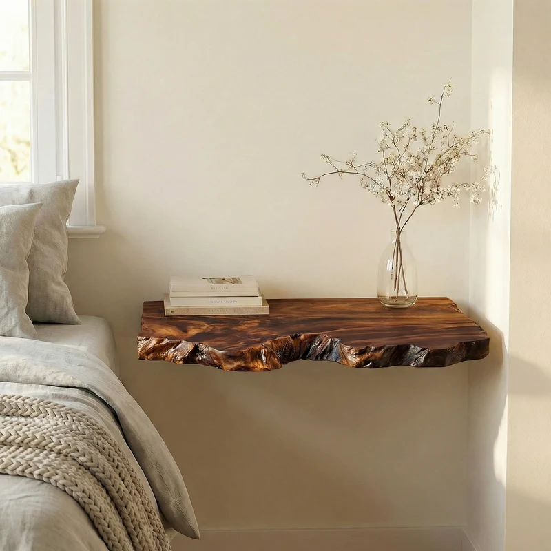Spry Interior Organic Minimalist Floating Nightstand, Wall Mounted Solid Wood Bedside Table Shelf for Bedroom & Compact Spaces, SINLSAFL511