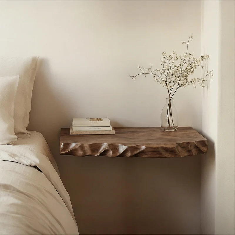 Organic Carved Floating Nightstand For Bedroom Or Sleeping Area SINLSAFL509