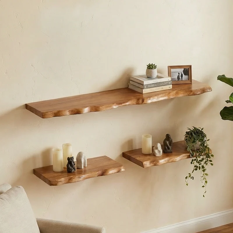 Spry Interior Minimalist Wooden Floating Shelves, Modern Solid Wood Wall Shelf for Books & Decor, Heavy Duty Storage Organizer, SINLSAFL513
