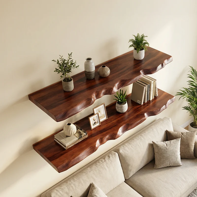 Spry Interior Modern Wooden Floating Wall Shelf, Handcrafted Solid Wood Hanging Ledge for Picture Frames, Trophies & Plant Decor, SINLSAFL512