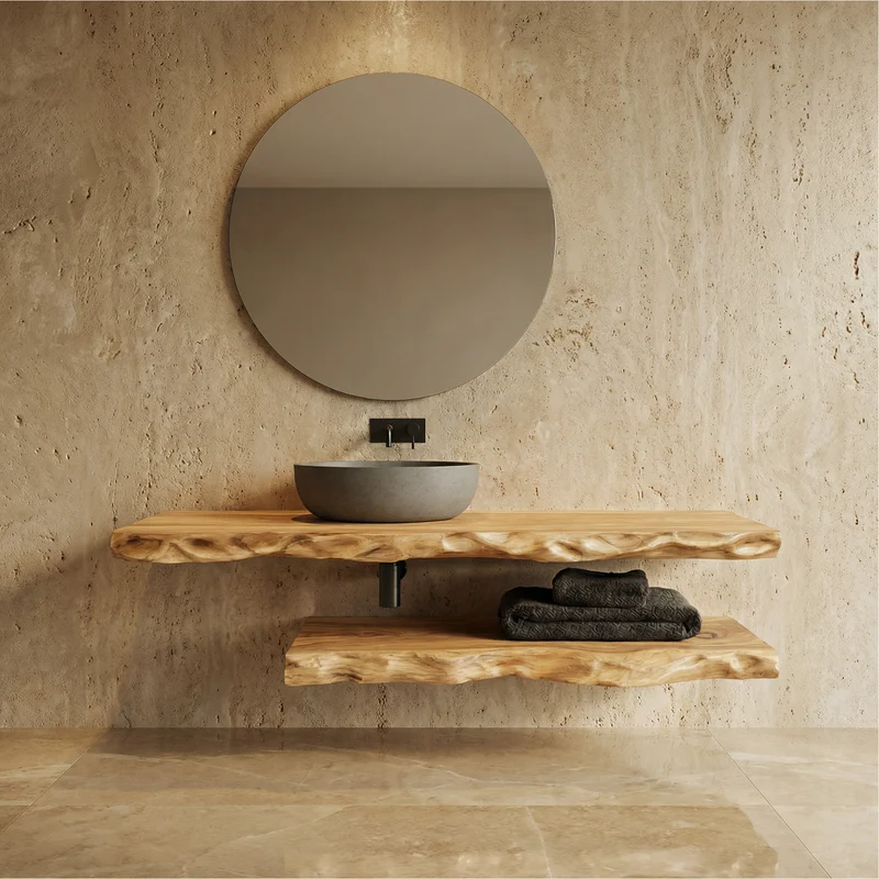 Spry Interior Mediterranean Live Edge Bathroom Vanity, Solid Wood Wall Mounted Floating Vanity Countertop, Rustic Washstand Base, SINLSABRV288