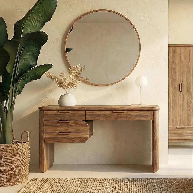 Spry Interior Minimalist Wooden Dressing Table, Slim Solid Wood Makeup Desk Vanity for Bedroom, Modern Compact Writing Table, SINLSABDT046