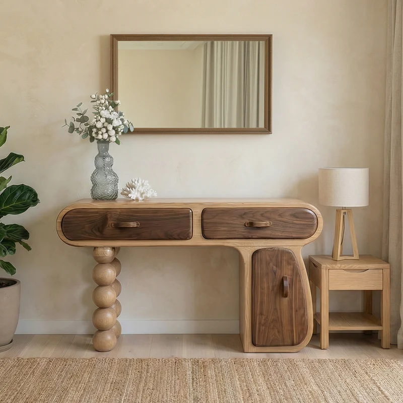 Spry Interior Mid Century Modern Dressing Table, Solid Wood Vanity Console Desk for Bedroom or Entryway Foyer, Retro Accent Table, SINLSABDT044