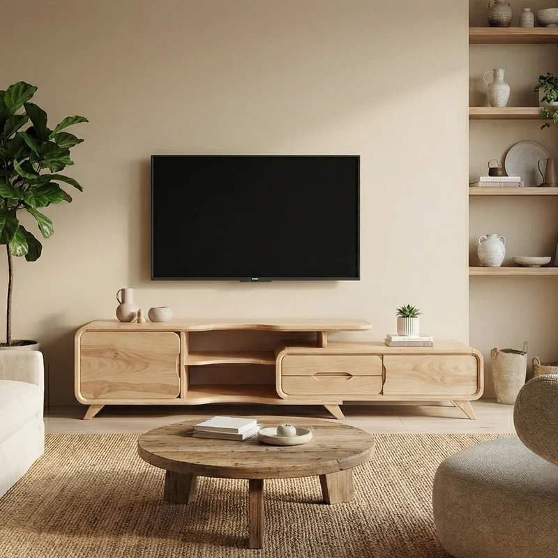 Spry Interior Modern Statement TV Stand, Solid Wood Fluted Media Console Cabinet, Luxury Living Room Entertainment Center, SINLSASC506