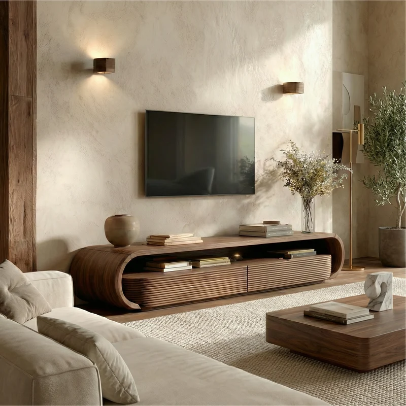 Spry Interior Modern Minimalist TV Unit, Low Profile Solid Wood Credenza & Media Storage Cabinet for Living Room Entertainment, SINLSASC505