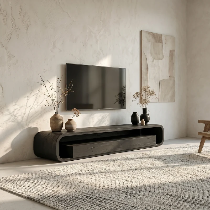 Spry Interior Modern Decorative TV Console, Mid Century Solid Wood Media Stand & Sideboard for Cozy Living Room or Lounge, SINLSASC504