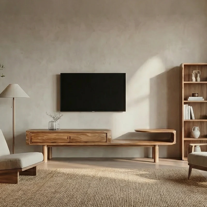 Spry Interior Modern Sculptural TV Console, Art Deco Solid Wood Media Credenza, Contemporary Entertainment Center for Living Room, SINLSASC502