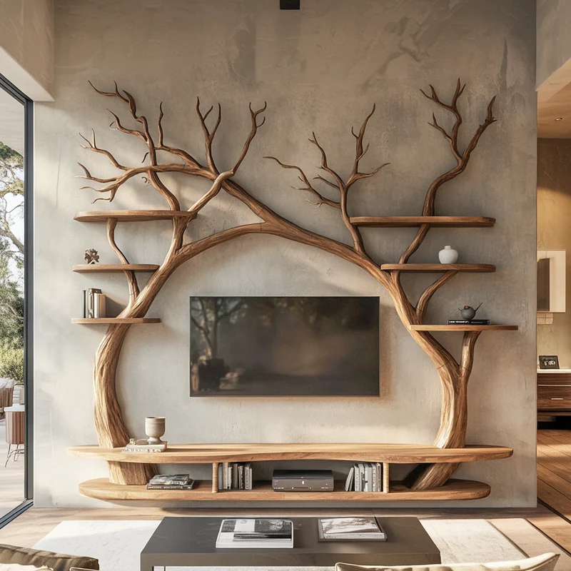 Modern Sculptural Tree TV Wall Unit For Living Room And Interior Decor SINLSATB701