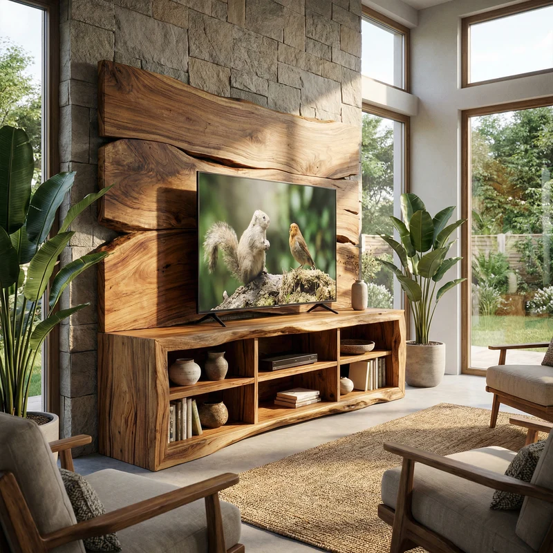 Modern TV Cabinet With Wood Wall Panel Living Room SINLKISC495