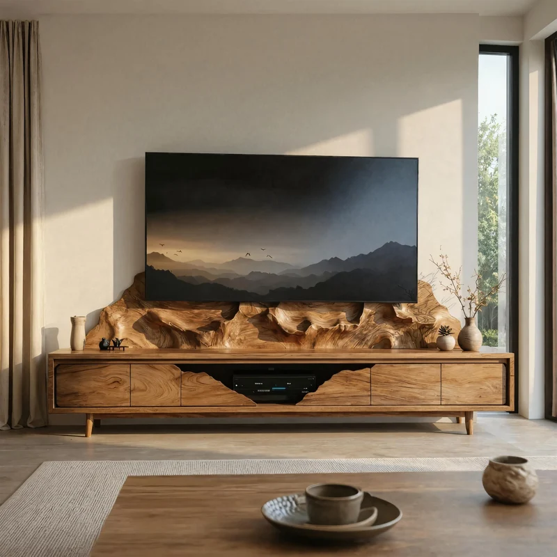 Spry Interior Modern Minimalist TV Cabinet, Solid Wood Media Console Table, Low Profile Entertainment Center for Living Room, SINLKISC494