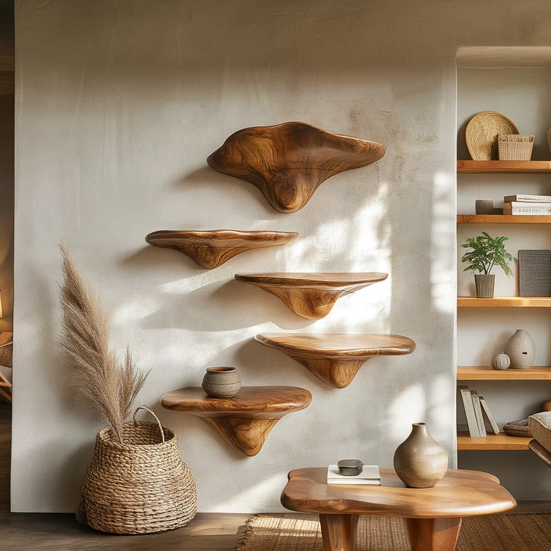 Spry Interior Sculptural Mushroom Wall Shelf, Whimsical Wooden Floating Shelf for Plant Display in Kitchen, Living Room & Bedroom, SINLSAFL464