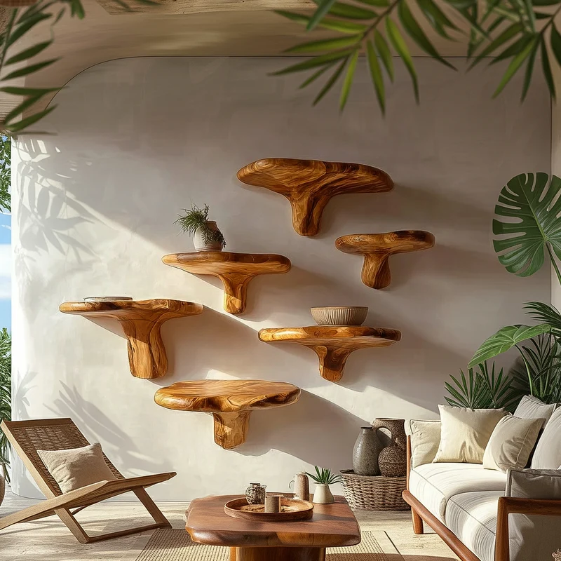 Spry Interior Statement Mushroom Wall Shelf, Handcrafted Wood Toadstool Floating Shelf for Whimsical Kitchen, Living Room Decor, SINLSAFL467
