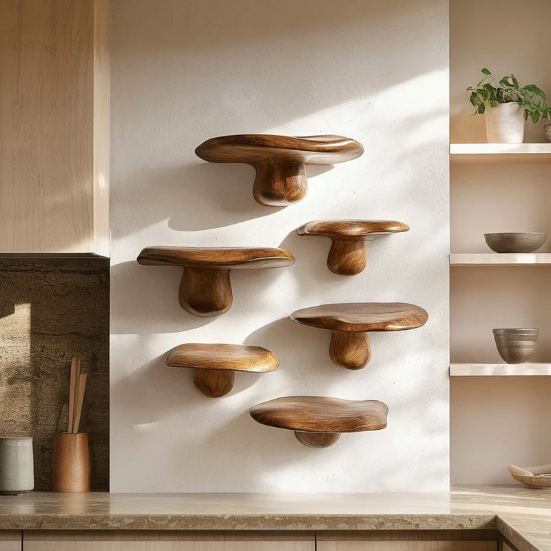 Spry Interior Natural Style Mushroom Wall Shelf, Rustic Solid Wood Toadstool Floating Ledge for Bathroom, Kitchen & Nursery, SINLSAFL465