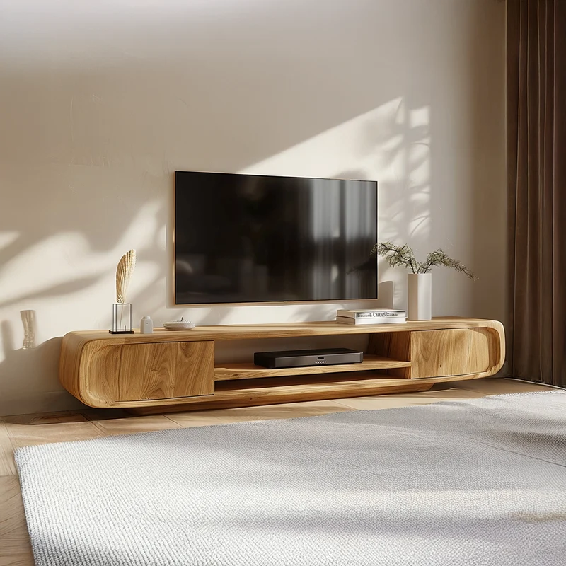 Spry Interior Modern Rounded Solid Wood TV Stand, Curved Edge Media Console Cabinet, Low Profile Entertainment Center for Lounge, SINLSACS118